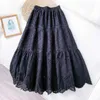 Sommer Koreanische Frauen Hohl Stickerei Casual Rock Einfarbig Weiß Schwarz Literarischen Temperament Pettiskirt 210721