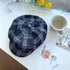 Berets Women's Hat British Retro Check Denim Octagonal Korean Version Japanese Art Leisure Travel Sunshade Painter Beret