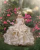 Cute 2021 Flower Girls' Dresses Jewel Neck Lace Appliques Tiered Skirts Girls Pageant Dress A Line Kids Birthday Gowns