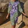 O-Neck Boho Print Loose Casual Dresses Womens Fashion Summer Holiday Style 3/4 Sleeve Knee Length Dress 210510