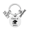 Party Favorit Klass av 2021 Keychain Graduation Söt presenter Rostfritt stål Key Ring School College Customized Gift