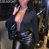 Top sexy femminile incrociato con lacci vestiti neri Party Club Night camicie a maniche lunghe per le donne scava fuori top 210515