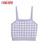 Tangada Mulheres Roxo Malha Malha Camis Crotes Crop Top Speaghetti Strap mangas Bastradas Camisas Femininas Casual Tops 6H11 210609