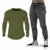 Marka Siłownia Odzież Dres Mężczyźni Bawełna Z Długim Rękawem T-Shirt + Joggers Spodnie Mężczyźni Kulturystyka Fitness Jogging Wymień dresu dupla X0610