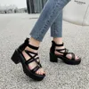 Fashion Star Punk Gothic Shoes Women Platform Chunky Heels Sandaler 2021 Summer Back Zipper High Quality Drop Dress