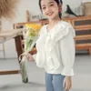 Toddler Girl Puff Sleeve Top Children Clothes Cotton Turn-down Collar Shirts for Girls Spring Fall Kids Blouses 8 To 12 210622