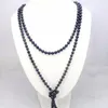 Collana lunga di perle nere 7-8mm Gioielli fatti a mano fai-da-te 55 pollici 2 pezzi / lotto adatti per l'abbigliamento da donna