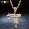 Cool Gothic Hip Hop UZI Kolye GUN Shape Pendant Necklace Gold Black Silver Color Army Style Male Chain Men Necklaces Jewelry X0707