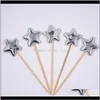 Other Festive Supplies Home Garden20Pcs Toppers Fruit Picks Cake Decor Specular Highlight Pentacle Shape For Birthday Wedding Party Golden