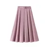 Primavera verano falda para mujer casual dulces colores dulces una línea faldas largas plisadas con cinturón de alta calidad inferior femenina 210524