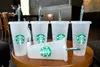 Denizkızı Tanrıça Starbucks 24 oz/710 ml Plastik Kupalar Tumbler Kullanımlık Temizle İçme Düz Tabanlı Sütun Şekli Kapaklı Saman Bardaklar kupa