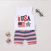 Barnbarnsuppsättningar ins amerikanska baby sommartryck brev väst shorts passar självständighetsdagen två stycken