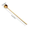 Stainless Steel Long Handle Stir Spoon Coffee Dessert Stirring Small Round Scoops Ice Cream Spoons Kitchen Bar Tableware BH5156 WLY