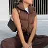 Gilets pour femmes Vintage Femmes Brown Gilets courts 2021 Printemps-Automne Mode Dames Mignon Puffer Gilet Manteaux Sweet Girls Chic Vêtements d'extérieur