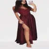 Sexy Split Dark Dark Red Long Prom Dress Laurea Party Elastic Satin Form Form For Spaghetti Abiti da sera