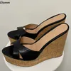 Rontic New Ankomst Kvinnor Plattform Mules Sandaler Tofflor Wedges Heels Öppna Toe Eleganta Svarta Casual Shoes US Plus Size 5-20