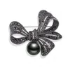 Women Pearl Crystal Button Pins Large Bowknot Brooch Pin High Quality Rhinestone Flower Brooches Charm Jewelry