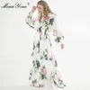 Robe de créateur de mode printemps été femmes robe à manches longues lys imprimé fleuri vacances Maxi robes 210524