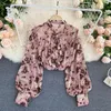 Women's French Retro Blouse Lady's Shirts Autumn O-Neck Bow Long Sleeve Floral Fairy All-match Shirt Female Blusa PL489 210506