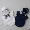 Navy Wind Baby Boy Girl Short Sleeve Summer Rompers Infant Cotton Clothes 210429
