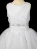 Flor menina vestidos bola jóia pregas contas de cristal comprimento branco organza crianças primeira comunhão vestido de festa de casamento