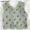Sweet Flower Women Knitted Vest Sleeveless Chic Kawaii Japan Style Bandage Lace Up Tanks Camis Spring Outwear 210601