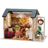 Dekoratif Nesneler Figürinler DIY Noel Minyatür Dollhouse Kiti Gerçekçi Mini 3D Ahşap Ev Odası Zanaat Mobilya LED Işıkları Aralık