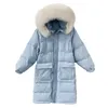 Winter White Duck Down Jacket Women Casual Solid Long Hooded Coat Fashion Thick Warm Fur Collar 210520