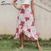 SURMIITRO Summer Fashion Long Boho Skirt Women Pink Red Floral Patchwork Print Chiffon High Waist Maxi A-Line Skirt Female 210712