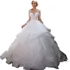 2022 Ruffles Puffy Ball Gown Wedding Dresses Long Sleeves Lace Appliques Beaded Spring Bridal Wedding Gowns Sexy Backless Buttons Garden Bride Dress Vestidos