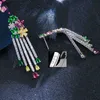 Multi Color Flower Dangling CZ Stone Long Big Tassel Drop Earring För Kvinnor Lyx Cubic Zirconia Smycken CZ0 210714