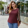 Women Loose T-shirts Casual Polka Dot Mesh Patchwork See Through Long Sleeve Autumn Tees Elegant Female Pullover Tops Plus Size 210526