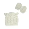 Moda neonato in cotone lavorato a maglia con orecchie di orso cappello e guanto caldo invernale set bambina cappelli tinta unita regali di compleanno per bambini