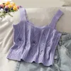 Women Knitted Crop Camis Top Ladies Floral Embroidery Knitted Short Vest Summer Sweater Vintage Tank Crop Camis Top 2020 New X0507