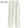 DUSHU 100% Baumwolle Plus Größe Weiß Denim Jean Casaul Streetwear Hohe Taille Hosen Weibliche Lose Vintage Gerade 210809