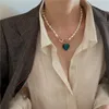 Retro Barock Unregelmäßige Natürliche Perlenketten Für Frauen Blau Grüne Farbe Glas Herz Anhänger Chokers Halskette Hochzeit Schmuck