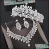 Kolczyki Naszyjnik Biżuteria Zestawy Kryształ Pearl Kostium Rhinestone Oświadczenie Moda Korona Tiaras Zestaw Kobiety Wedding Drop Dostawa 2021 2SMR1