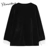 Yitimuceng Vintage Blouse femmes volants dentelle bouton Up chemises col en v à manches longues noir vêtements printemps hauts à la mode 210601