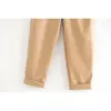 Vintage Khaki PU lederen broek vrouwen losse broek casual office hoge taille Koreaans 210521