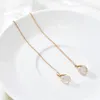Vintage Gold Color Bar Long Thread Tassel Drop Earrings for Women Glossy Arc Geometric Korean Fashion Jewelry Hanging Pendientes