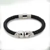 2021 BC Jewelry Selling Fashion Mens Genuine Leather Braided Northskull Bracelets Double Skull Bangle BC0025685347