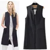 Women's Open Front Long Vest Mandarin Collar Waistcoat Cardigan Blazer Sleeveless Jacket Outfit Women Long Business Suit Vests