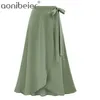 M-6XL Donna Maxi Rosa Ruffle Vita alta Bowtie Fessura Lunga Primavera Estate Ufficio Casual Elegante Gonna Solid Plus Size 210604