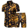 2 stuks sets zomer featured printing trainingspak mannen casual mode floral print shirts + shorts set heren beach Hawaiian kleding