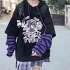 QWeek E Girl Kawaii Hoodie Tracksuit Black Hoodie med Anime Långärmad Koreansk stil Sweatshirt Stora Gotiska Kpop 211222