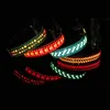 LED Dog Collars USB Rechargeable Highly Visible Flashing 4 Color 3 Sizes Water Resistant Christmas Light Leather Nylon Cat Dogg Bone Paw Seal Collar for Dogs Black L