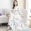 Women Casual Autumn Boho Dress Lady Vintage Floral Printed Chiffon Long Sleeve Midi Summer Vestido 210514