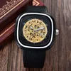 Mens Designer Watch Men Mechanical Watches Fashion Square Sport Leather Automatic Skeleton Wristwatches275U