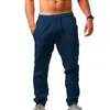 Männer Hosen 2021 Casual Baumwolle Leinen Einfarbig Elastische Taille Hosen Hip-hop Atmungsaktive Pan Talong