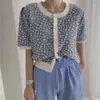 Daisy de malha Mulheres Cardigan Summer Spruff Sleeve Único Breasted Curto Sweater Crop Tops Coreano Vintage Senhoras Jumpers 210513